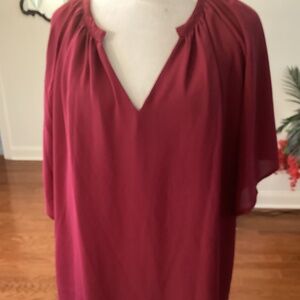 Casual Lined Chiffon Blouse (Size=XL) ( Color: Red/ Burgundy)